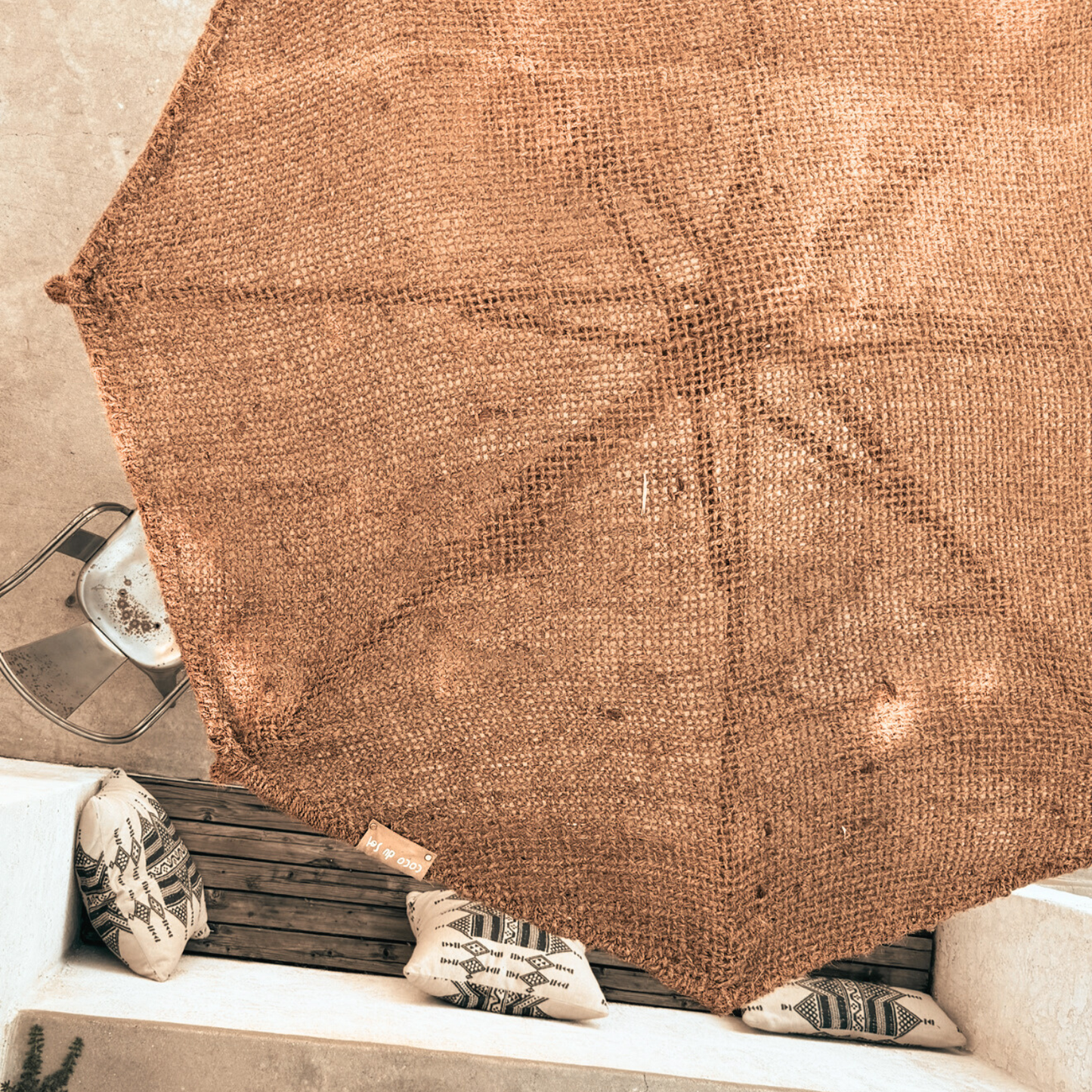 6ft Coconut Fiber Patio Umbrella — Handwoven Natural Shade with Teak Pole