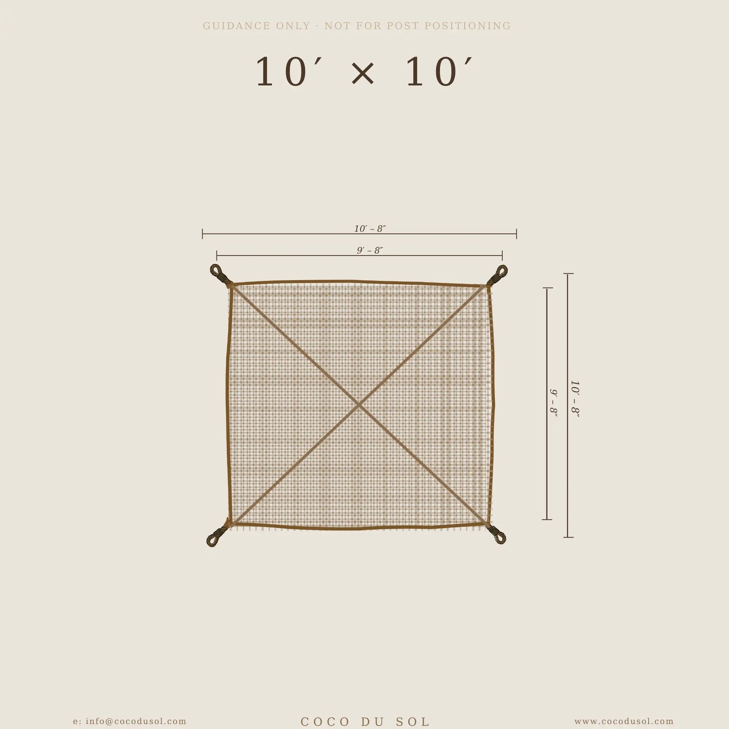 10ft x 10ft Square Coconut Fiber Shade Sail — Natural Patio & Garden Shade