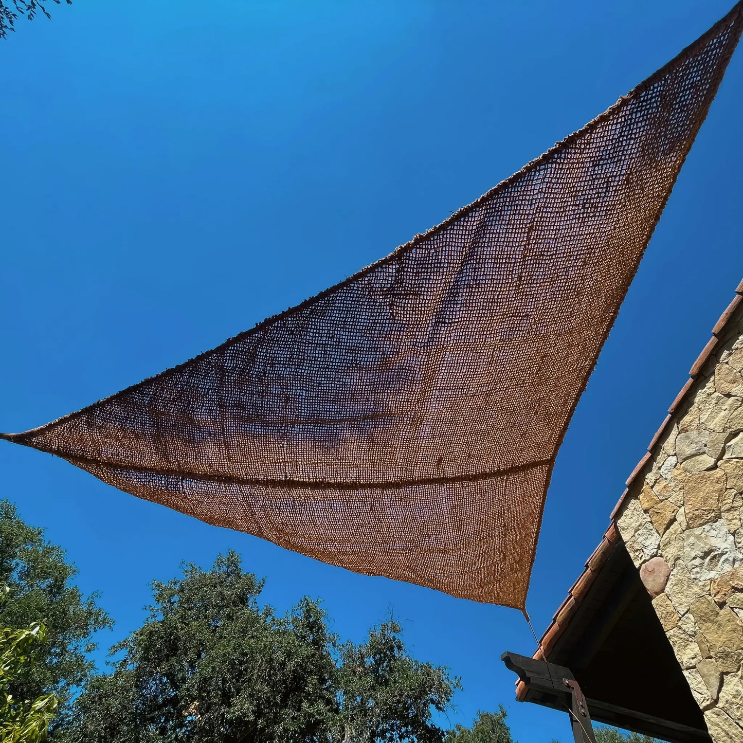 12' x 12' x 12' triangle coconut fibre shade sail natural fibers handmade artisan europe rustic vibes non toxic coco du sol chic living 